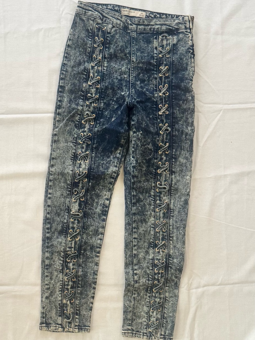 ASOS Acid-Wash Skinny Jeans with Lace-Up Trim - Blue/Gray